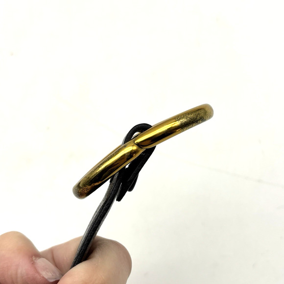 Vintage 70s Black Featherlite Leather Belt with Solid Brass Slide Buckle 31-34" - Picture 14 of 15